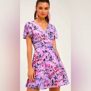 XS Lulus Harbor Point Lavender Floral Print Wrap Dress